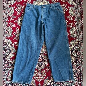 Rustler Men’s 38x30” Vintage Carpenter Loose Fit Midwash Blue Jeans